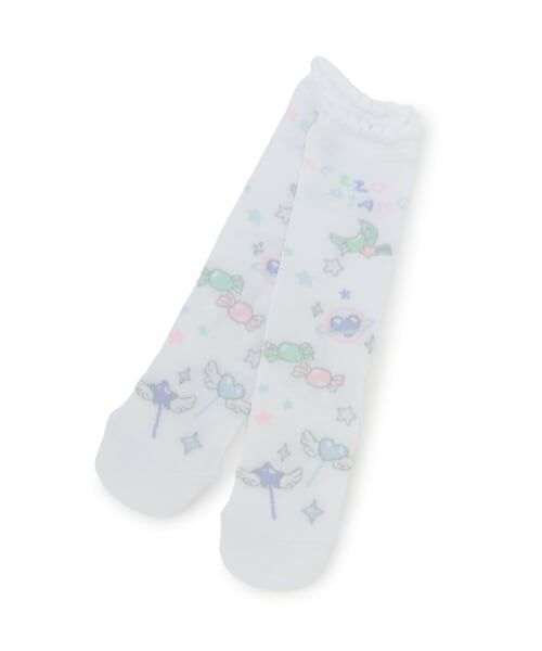 mezzo piano / メゾピアノ ソックス | 宇宙柄クルーソックス【日本製】（白）