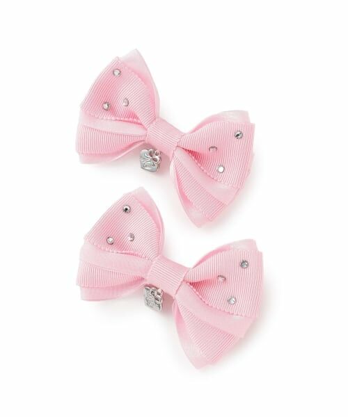 mezzo piano / メゾピアノ ヘアピン | キラキラリボン　ヘアクリップ2個セット【日本製】（ライト ピンク）