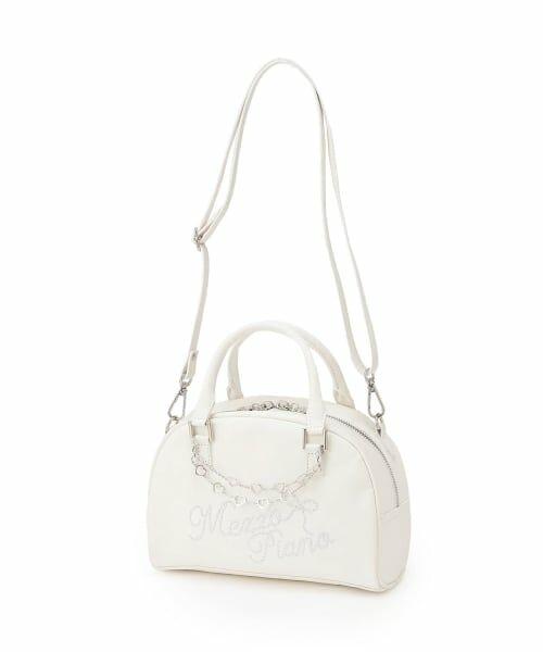 mezzo piano / メゾピアノ ショルダーバッグ | ラインストーンロゴ　2wayショルダーバッグ（白）