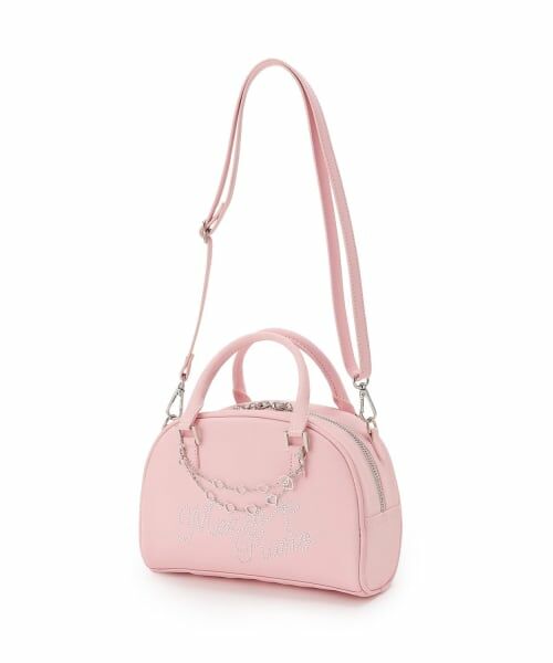 mezzo piano / メゾピアノ ショルダーバッグ | ラインストーンロゴ　2wayショルダーバッグ（ライト ピンク）