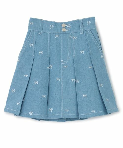 mezzo piano / メゾピアノ ショート・ハーフ・半端丈パンツ | 【人気商品再入荷】【直営店で取り扱い無し】リボン刺しゅう・花柄 タックスカパン(サックス)