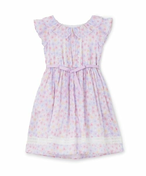 mezzo piano / メゾピアノ ミニ丈・ひざ丈ワンピース | 【人気商品再入荷】【直営店で取り扱い無し】水彩花柄プリント　ワンピース（ピンク）