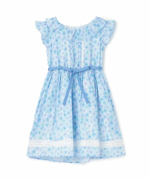 mezzo piano / メゾピアノ ミニ丈・ひざ丈ワンピース | 【人気商品再入荷】【直営店で取り扱い無し】水彩花柄プリント　ワンピース（サックス）