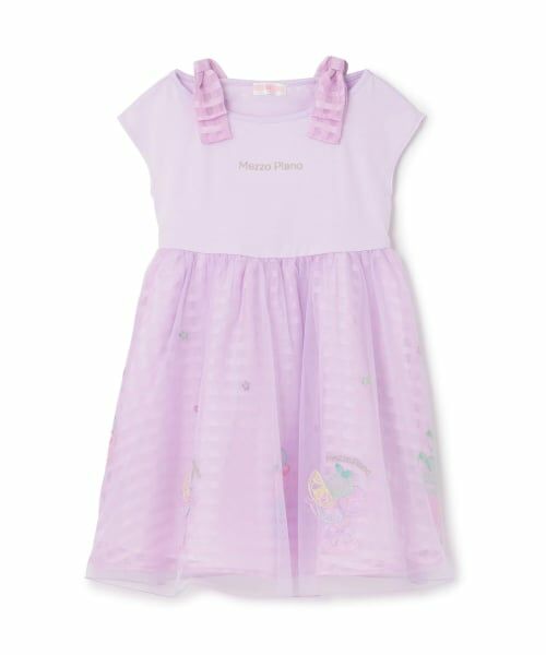 mezzo piano / メゾピアノ ミニ丈・ひざ丈ワンピース | 【人気商品再入荷】【直営店で取り扱い無し】シャーベット刺しゅう　ドッキングワンピース（ラベンダー）