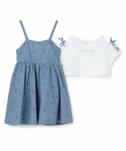 mezzo piano / メゾピアノ ミニ丈・ひざ丈ワンピース | 【人気商品再入荷】【直営店で取り扱い無し】肩開きTシャツ＆キャミワンピースセット | 詳細2