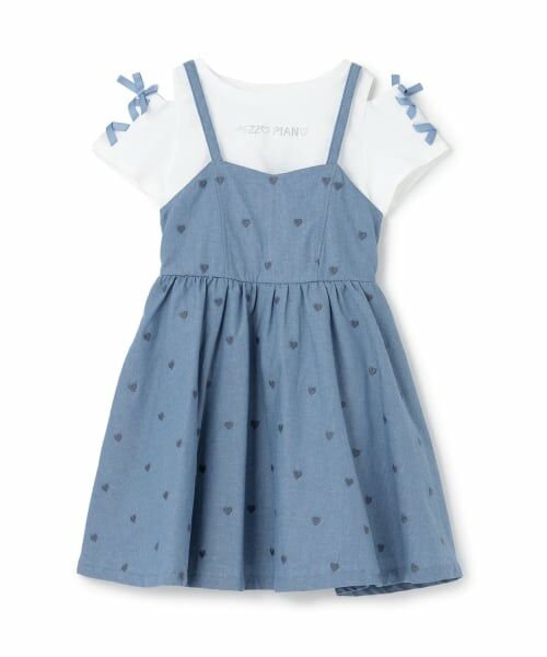 mezzo piano / メゾピアノ ミニ丈・ひざ丈ワンピース | 【人気商品再入荷】【直営店で取り扱い無し】肩開きTシャツ＆キャミワンピースセット（サックス）