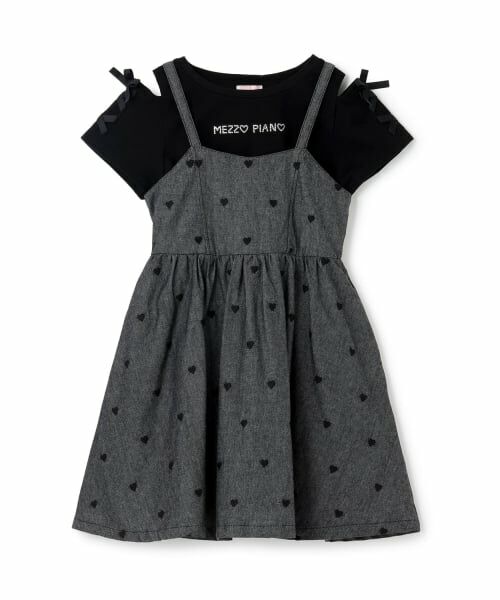 mezzo piano / メゾピアノ ミニ丈・ひざ丈ワンピース | 【人気商品再入荷】【直営店で取り扱い無し】肩開きTシャツ＆キャミワンピースセット（黒）
