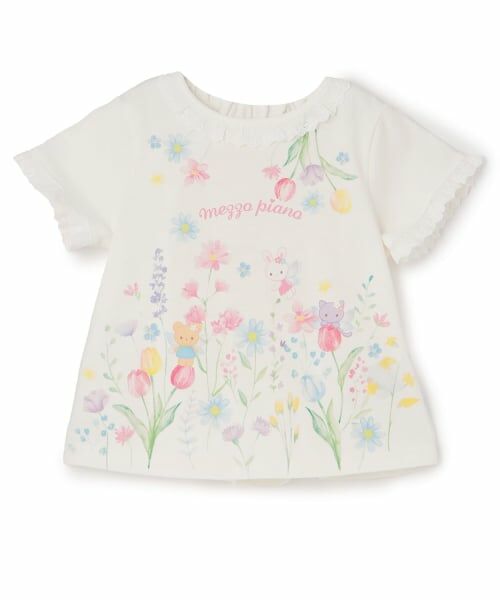 mezzo piano / メゾピアノ Tシャツ | フェアリー動物プリント　半袖Tシャツ（オフ ホワイト）