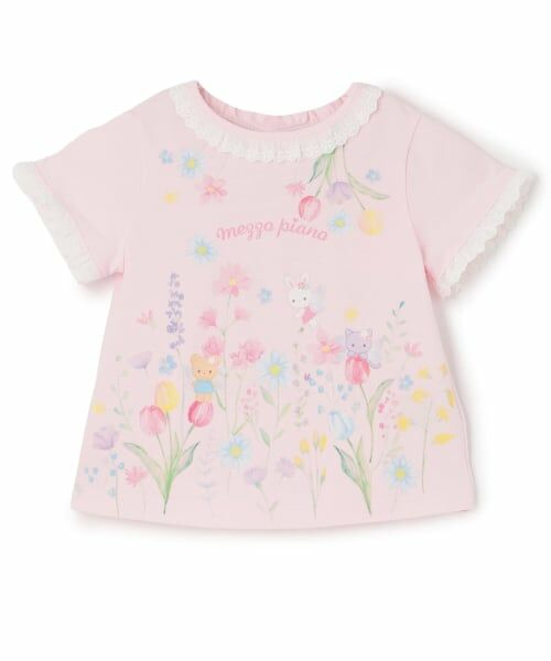 mezzo piano / メゾピアノ Tシャツ | フェアリー動物プリント　半袖Tシャツ（ライト ピンク）