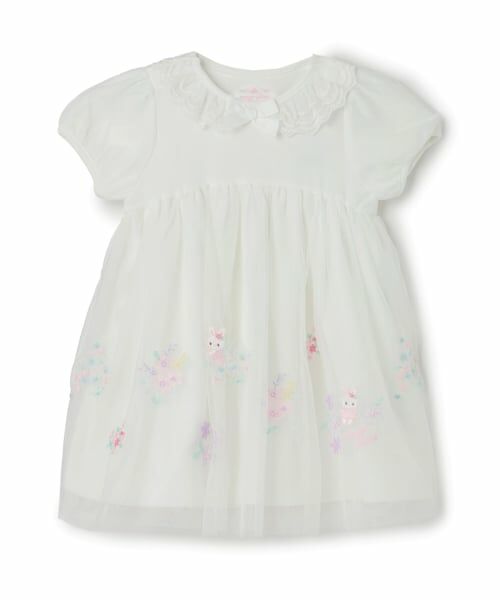 mezzo piano / メゾピアノ ミニ丈・ひざ丈ワンピース | フェアリー刺繍チュールドッキングワンピース＆ブルマセット（オフ ホワイト）