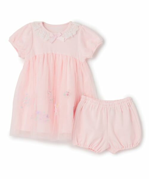 mezzo piano / メゾピアノ ミニ丈・ひざ丈ワンピース | フェアリー刺繍チュールドッキングワンピース＆ブルマセット | 詳細2