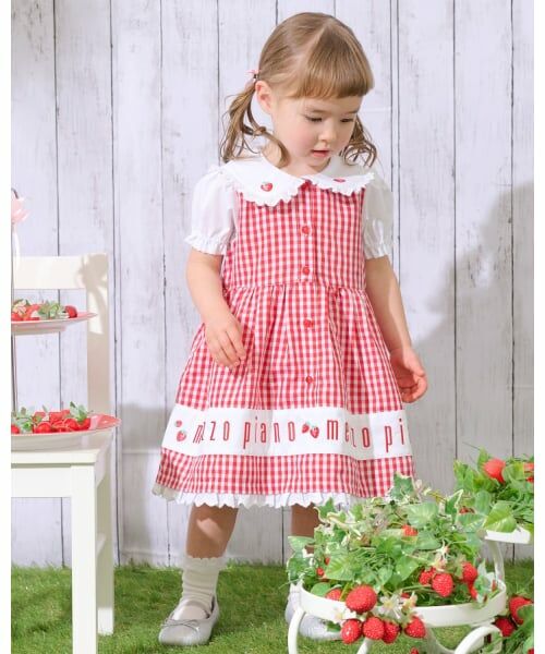mezzo piano / メゾピアノ ミニ丈・ひざ丈ワンピース | 裾ロゴ刺しゅう　ギンガムチェックワンピース | 詳細10