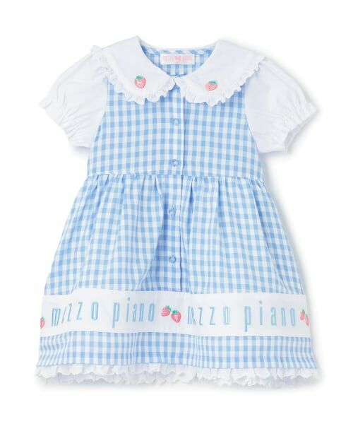 mezzo piano / メゾピアノ ミニ丈・ひざ丈ワンピース | 裾ロゴ刺しゅう　ギンガムチェックワンピース（サックス）