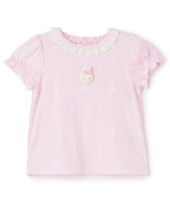 mezzo piano / メゾピアノ Tシャツ | ウサギマスコットつき　リボン柄　半袖Tシャツ