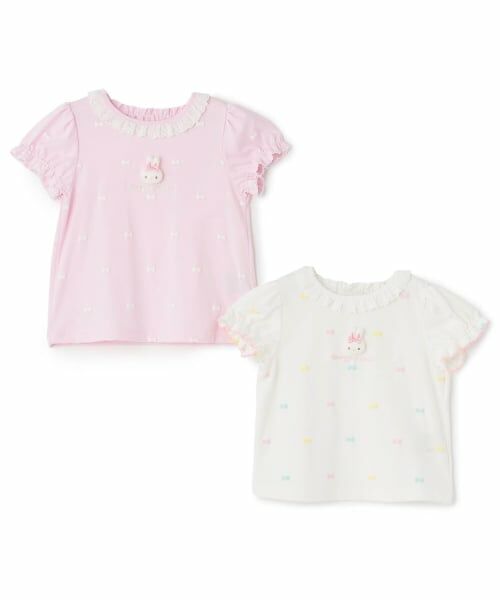 mezzo piano / メゾピアノ Tシャツ | ウサギマスコットつき　リボン柄　半袖Tシャツ | 詳細8