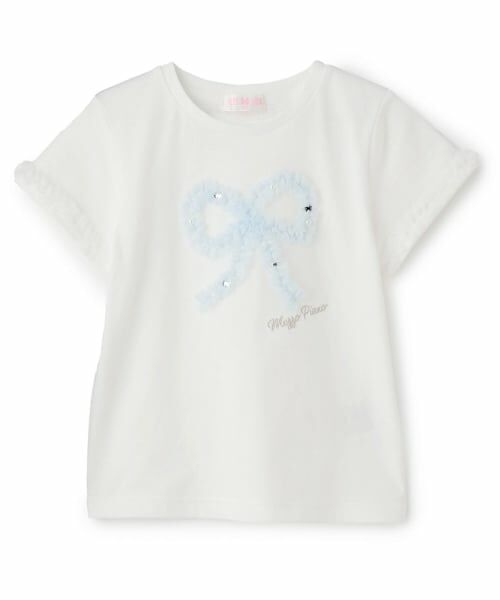 mezzo piano / メゾピアノ Tシャツ | 【人気商品再入荷】【直営店で取り扱い無し】フリルリボン　半袖Tシャツ（オフ ホワイト）