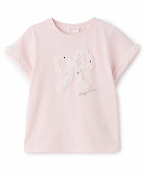 mezzo piano / メゾピアノ Tシャツ | 【人気商品再入荷】【直営店で取り扱い無し】フリルリボン　半袖Tシャツ（ライト ピンク）