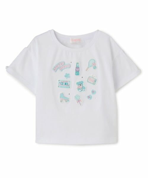 mezzo piano / メゾピアノ Tシャツ | 【人気商品再入荷】【直営店で取り扱い無し】ステッカーアップリケ　半袖Tシャツ（オフ ホワイト）