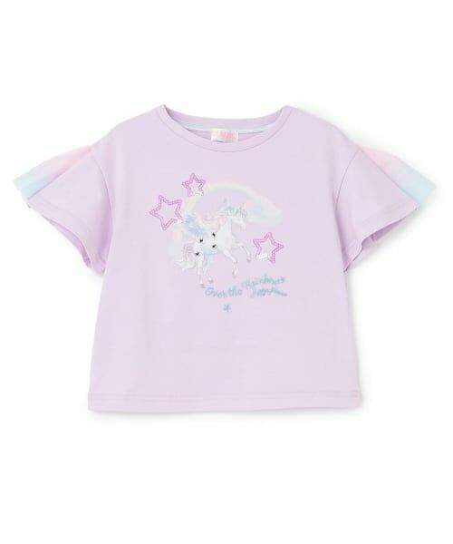 mezzo piano / メゾピアノ Tシャツ | 【人気商品再入荷】【直営店で取り扱い無し】ユニコーン　袖チュール切替　半袖Tシャツ（ラベンダー）