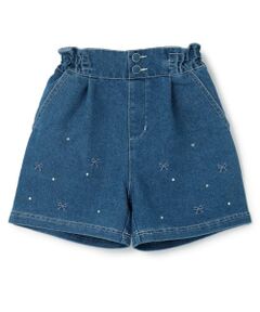 mezzo piano / メゾピアノ ショート・ハーフ・半端丈パンツ | 【人気商品再入荷】【直営店で取り扱い無し】リボン刺しゅうラインストーン　ショートパンツ