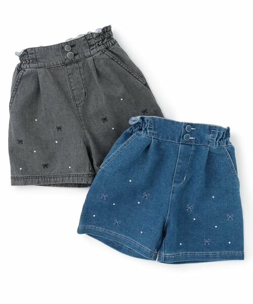 mezzo piano / メゾピアノ ショート・ハーフ・半端丈パンツ | 【人気商品再入荷】【直営店で取り扱い無し】リボン刺しゅうラインストーン　ショートパンツ | 詳細7