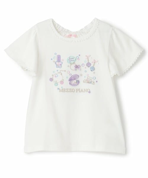 mezzo piano / メゾピアノ Tシャツ | 【人気商品再入荷】【直営店で取り扱い無し】シェルジュエリーアップリケ半袖Ｔシャツ（オフ ホワイト）