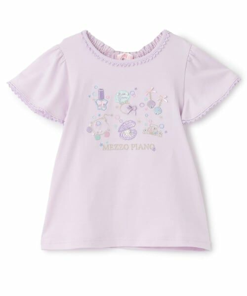 mezzo piano / メゾピアノ Tシャツ | 【人気商品再入荷】【直営店で取り扱い無し】シェルジュエリーアップリケ半袖Ｔシャツ（ラベンダー）