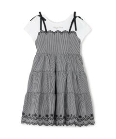 mezzo piano / メゾピアノ ミニ丈・ひざ丈ワンピース | 【人気商品再入荷】【直営店で取り扱い無し】カットワークギンガム　ドッキングワンピース