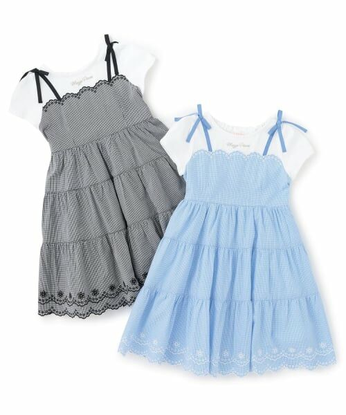 mezzo piano / メゾピアノ ミニ丈・ひざ丈ワンピース | 【人気商品再入荷】【直営店で取り扱い無し】カットワークギンガム　ドッキングワンピース | 詳細9