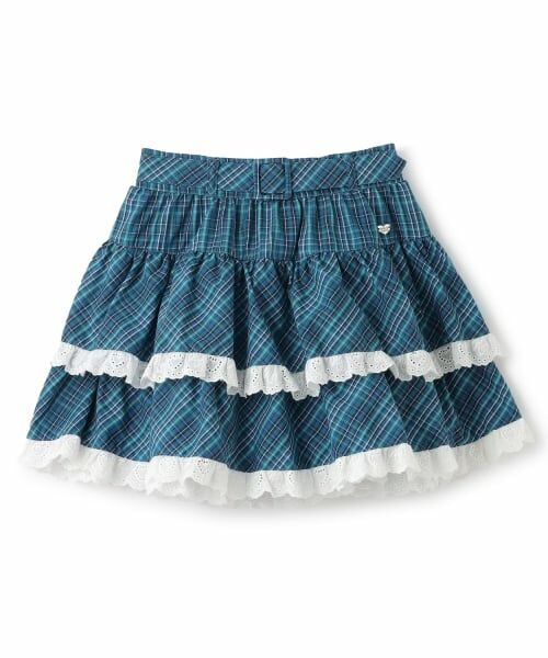 mezzo piano / メゾピアノ ミニ・ひざ丈スカート | チェックティアード　スカート（グリーン）