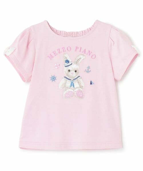mezzo piano / メゾピアノ Tシャツ | ウサギ・ネコ マリン半袖Tシャツ(ピンク)