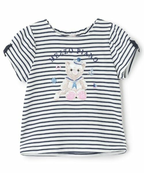 mezzo piano / メゾピアノ Tシャツ | ウサギ・ネコ マリン半袖Tシャツ(紺)