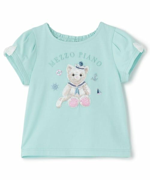 mezzo piano / メゾピアノ Tシャツ | ウサギ・ネコ マリン半袖Tシャツ(ミント)