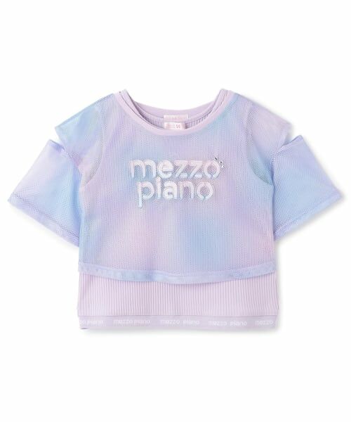 mezzo piano / メゾピアノ Tシャツ | 肩開きメッシュTシャツ　＆タンクトップセット（ラベンダー）