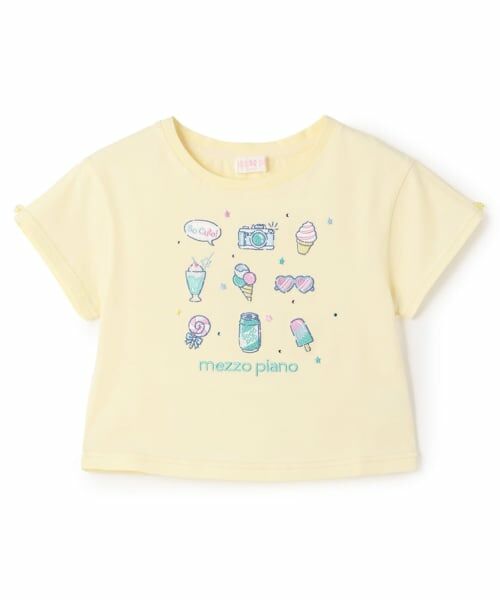 mezzo piano / メゾピアノ Tシャツ | ファンシーポップ刺しゅう　半袖Tシャツ（レモン イエロー）