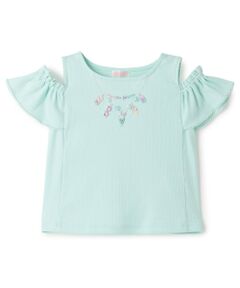 mezzo piano / メゾピアノ Tシャツ | ネックレス刺しゅう　肩開き2way　半袖Tシャツ