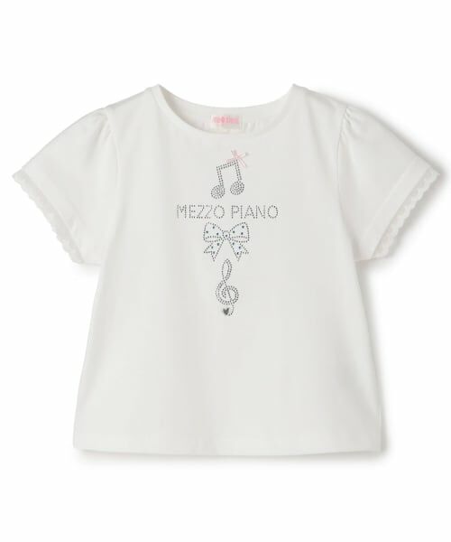 mezzo piano / メゾピアノ Tシャツ | ラインストーンモチーフ　半袖Tシャツ（オフ ホワイト）