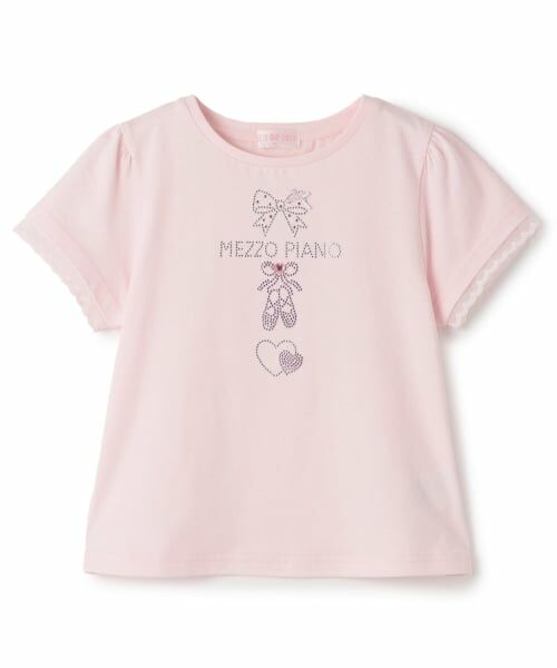 mezzo piano / メゾピアノ Tシャツ | ラインストーンモチーフ　半袖Tシャツ（ライト ピンク）