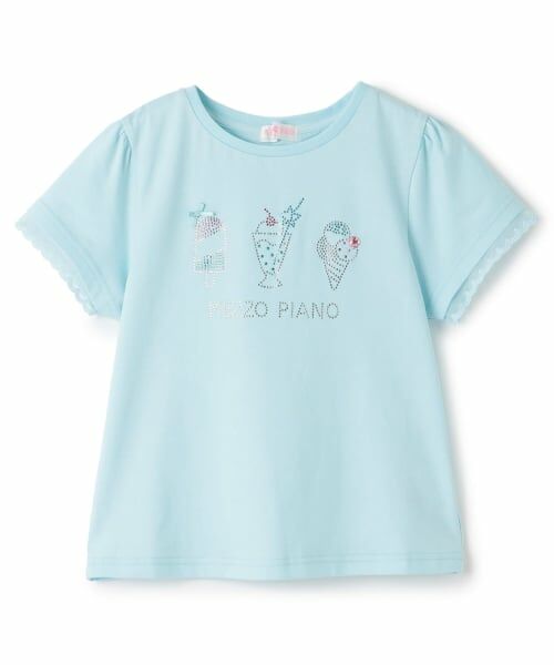 mezzo piano / メゾピアノ Tシャツ | ラインストーンモチーフ　半袖Tシャツ（ライト ブルー）