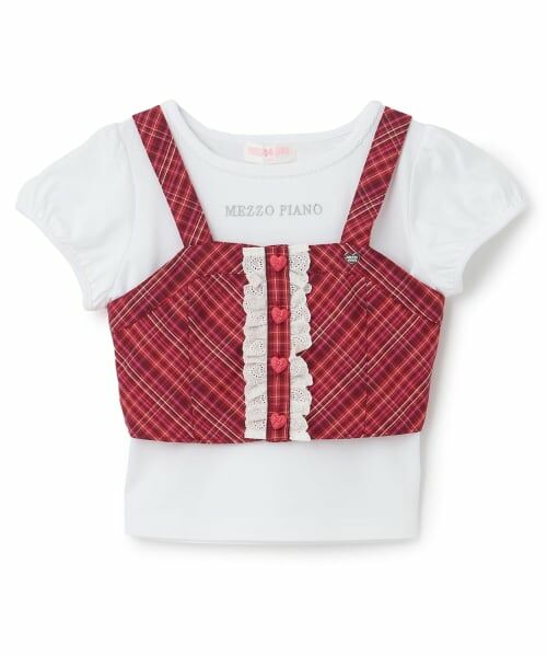 mezzo piano / メゾピアノ その他トップス | チェックビスチェ　＆半袖Tシャツセット（赤）