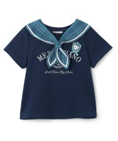 mezzo piano / メゾピアノ Tシャツ | チェックセーラー衿つき　半袖Tシャツ