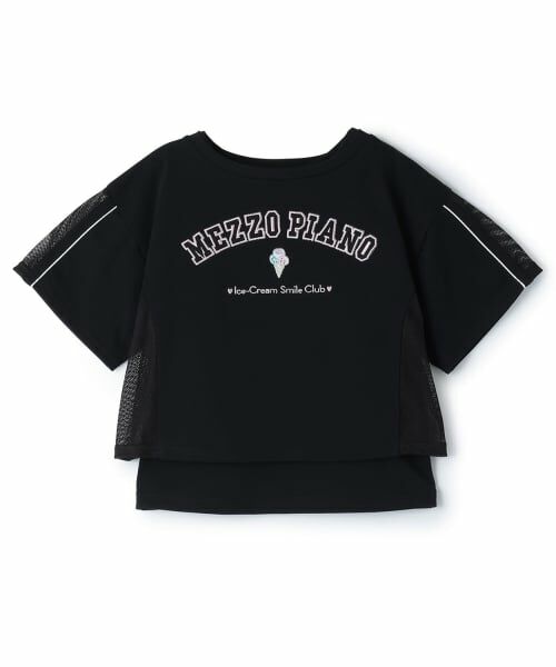 mezzo piano / メゾピアノ Tシャツ | メッシュ切替Tシャツ　＆タンクトップセット（黒）