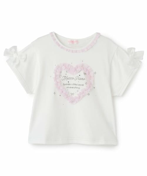 mezzo piano / メゾピアノ Tシャツ | ハートレース　半袖Tシャツ（オフ ホワイト）