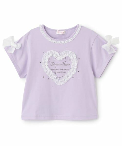 mezzo piano / メゾピアノ Tシャツ | ハートレース　半袖Tシャツ（ラベンダー）