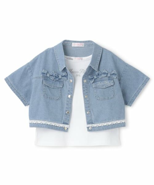 mezzo piano / メゾピアノ シャツ・ブラウス | 接触冷感デニムシャツ　＆Tシャツセット（サックス）