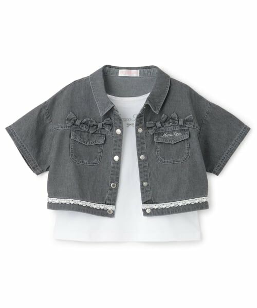 mezzo piano / メゾピアノ シャツ・ブラウス | 接触冷感デニムシャツ　＆Tシャツセット（グレー）