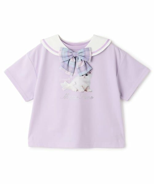 mezzo piano / メゾピアノ Tシャツ | セーラー衿つき　半袖Tシャツ（ラベンダー）