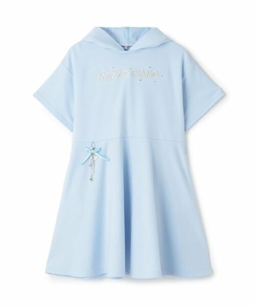 mezzo piano / メゾピアノ ミニ丈・ひざ丈ワンピース | チャームつき どうぶつ耳 半袖パーカワンピース(サックス)