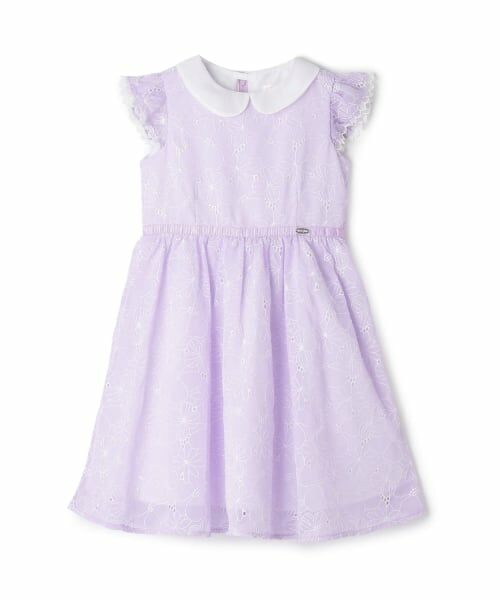 mezzo piano / メゾピアノ ミニ丈・ひざ丈ワンピース | フラワー刺しゅう　衿つきワンピース（ラベンダー）