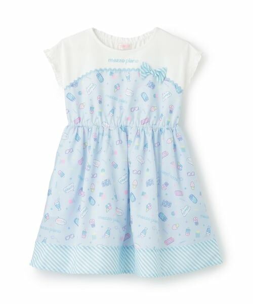 mezzo piano / メゾピアノ ミニ丈・ひざ丈ワンピース | ファンシーポップ柄　ワンピース（サックス）